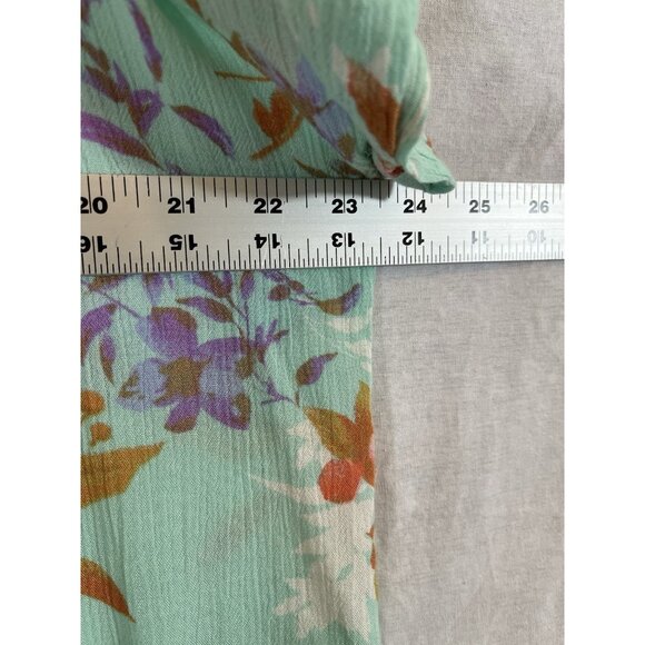 Caffe Marrakesh Women's Medium Teal Floral Rayon Blouse - Picture 6 of 7